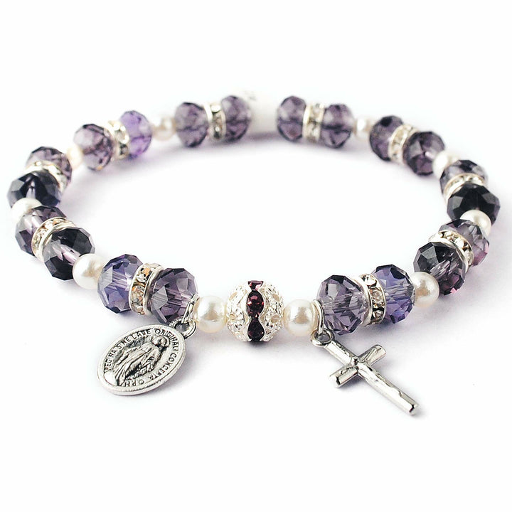 Braccialetto con croce cristiana in cristallo sfaccettato Olivenorma