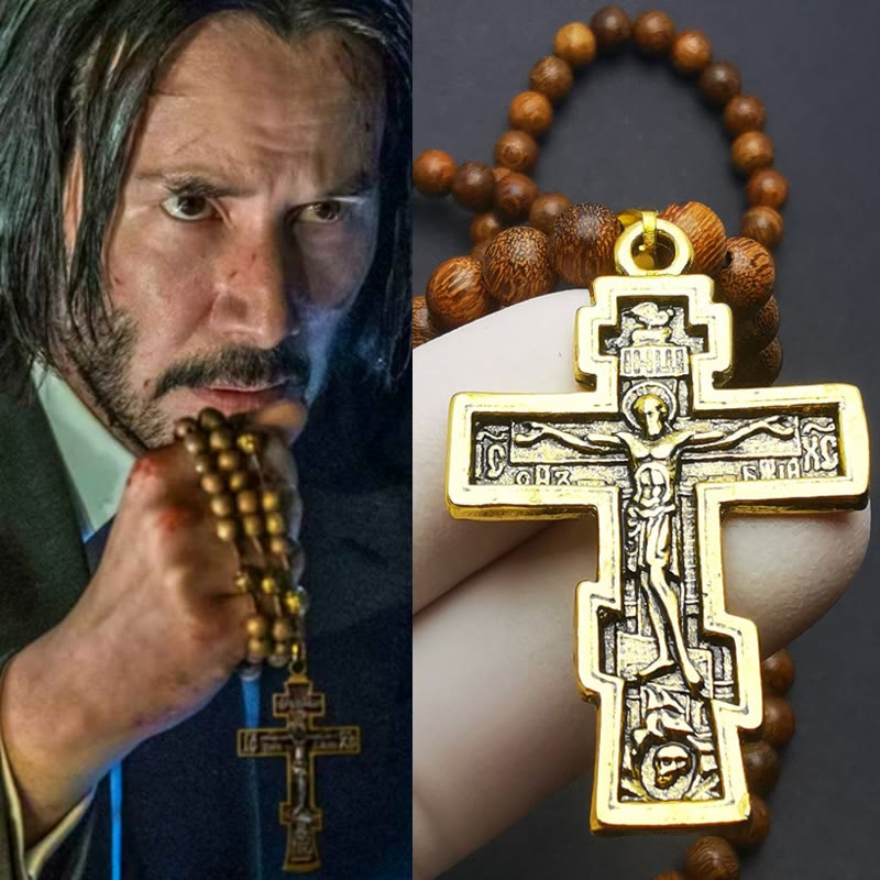 Olivenorma Croce Pendente Perline di Legno Collana Rosario