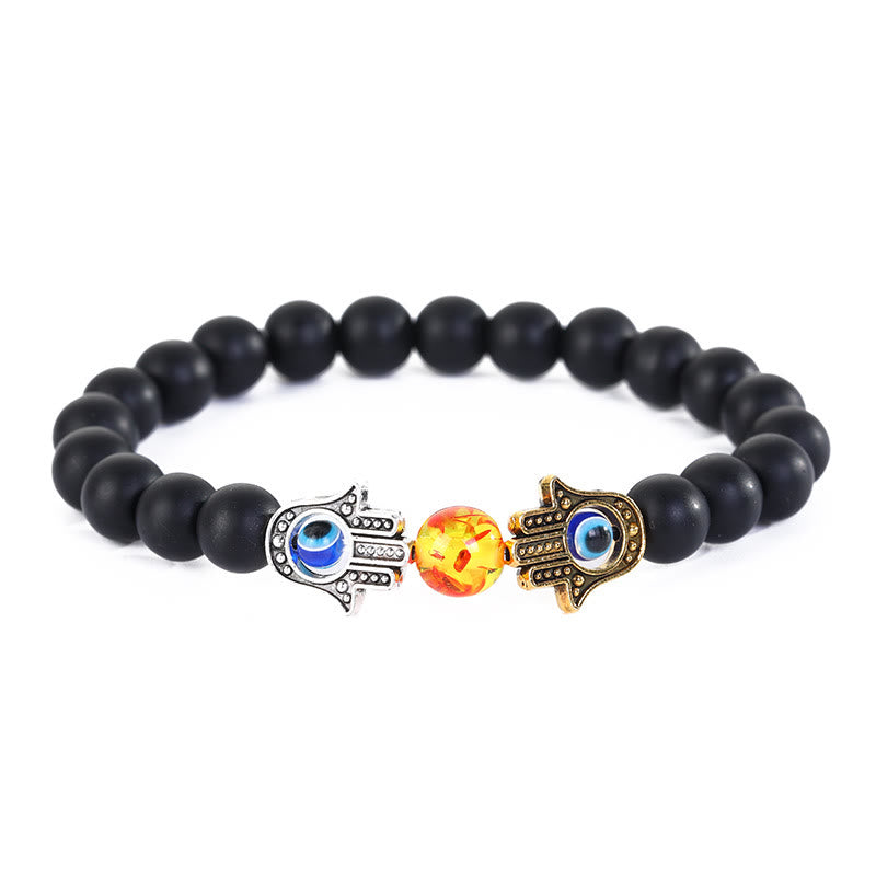 Olivenorma Bracciale Hamsa con perline di pietra di cristallo naturale e malocchio