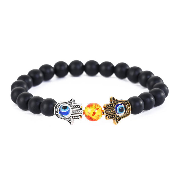 Olivenorma Bracciale Hamsa con perline di pietra di cristallo naturale e malocchio