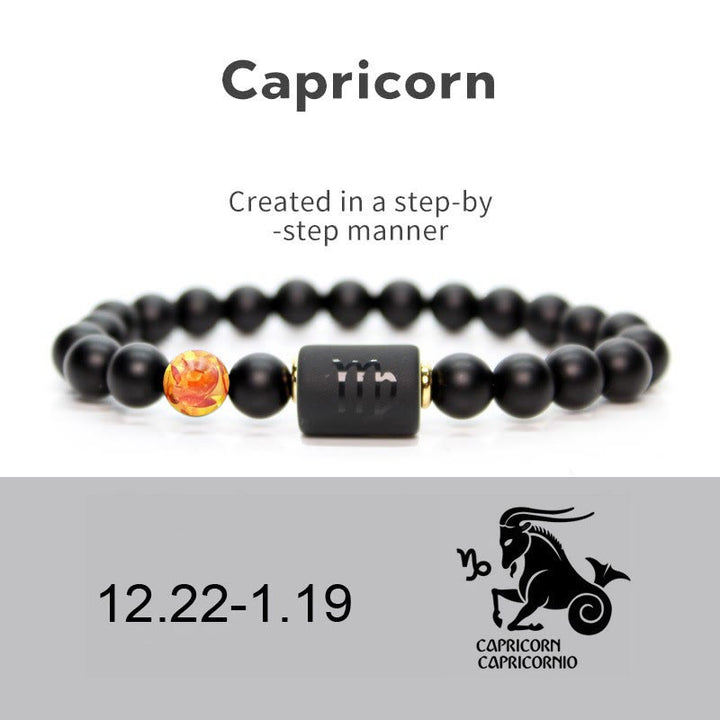 Olivenorma Bracciale da uomo con zodiaco in onice nero naturale