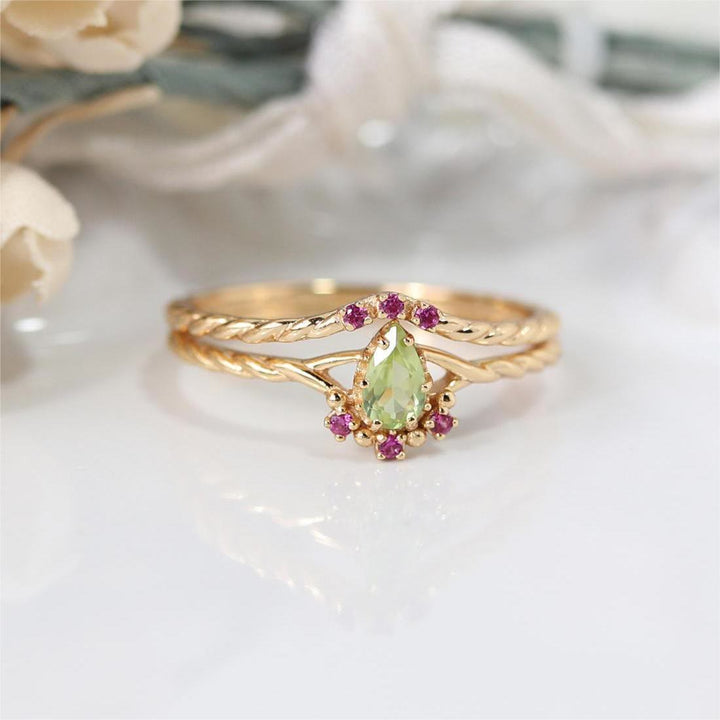Olivenorma Dainty Peridot Pink Crystal Anello Regolabile Impilabile