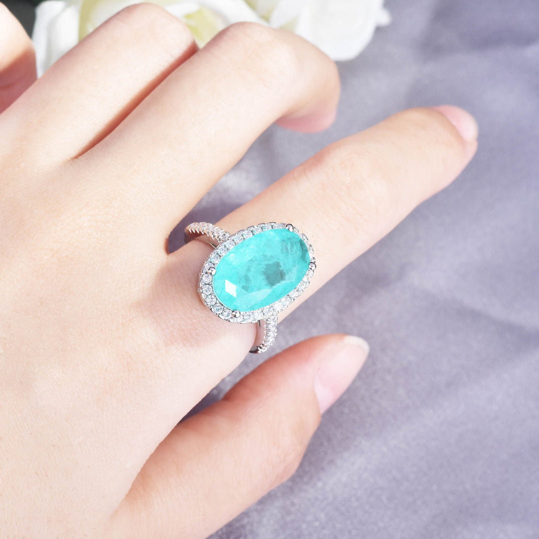 Olivenorma Anello di fidanzamento regolabile con tormalina Paraiba ovale grande