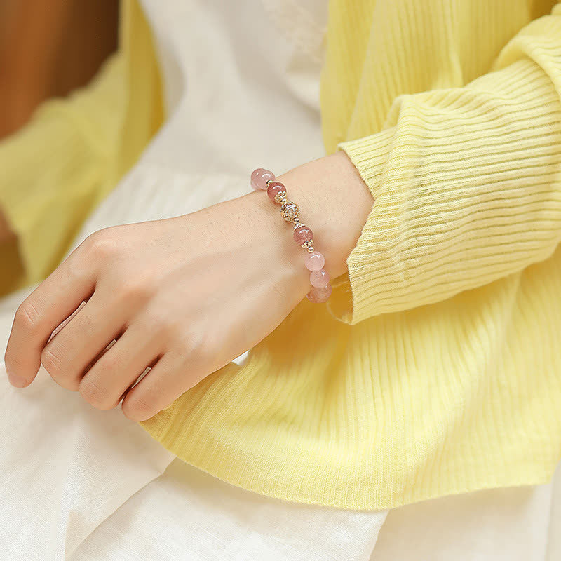 Bracciale con pietre preziose di quarzo fragola Love