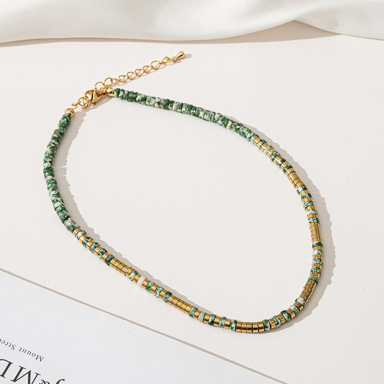 Collana di perline impilabili in agata muschiata smeraldo Olivenorma
