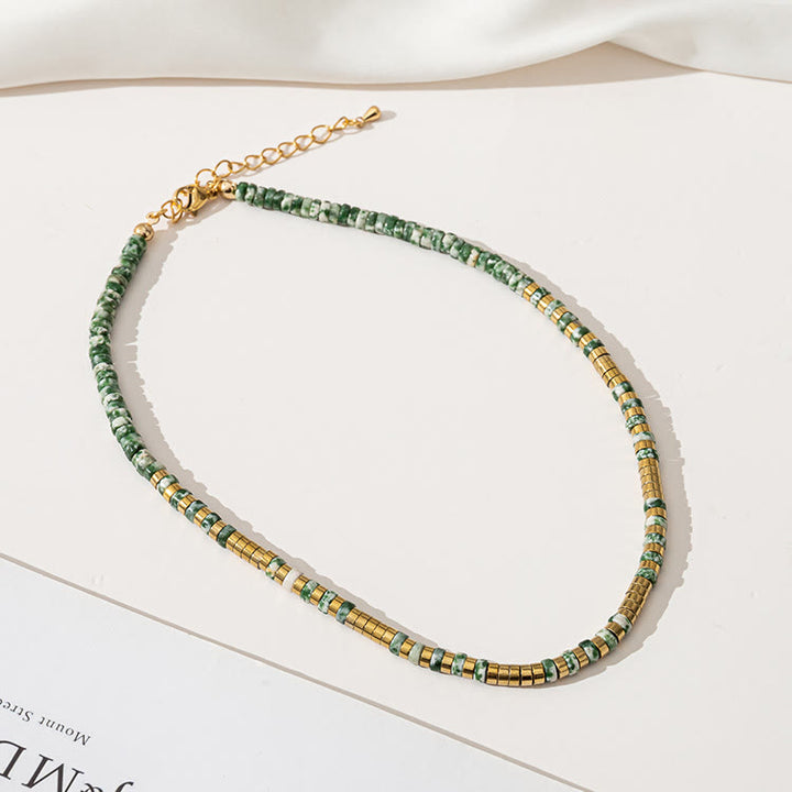 Collana di perline impilabili in agata muschiata smeraldo Olivenorma