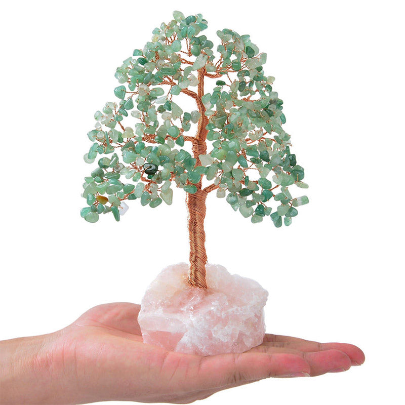 Albero Bonsai Feng Shui Olivenorma Avventurina con Base in Quarzo Rosa