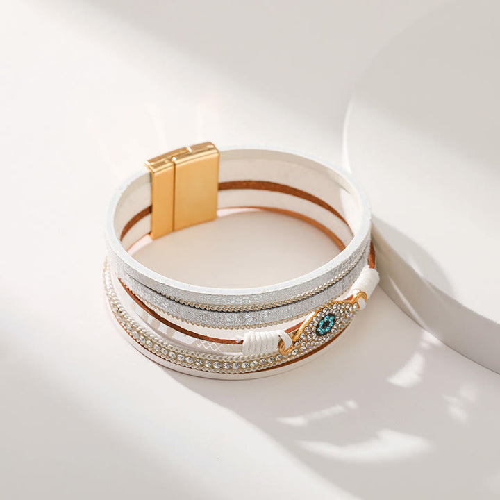 Bracciale Olivenorma Zircon Evil Eye in finta pelle leopardata
