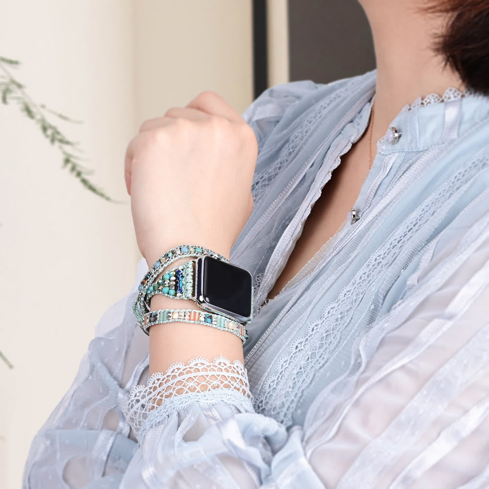 Cinturino per Apple Watch Olivenorma Mint Teal con perline di cristallo 