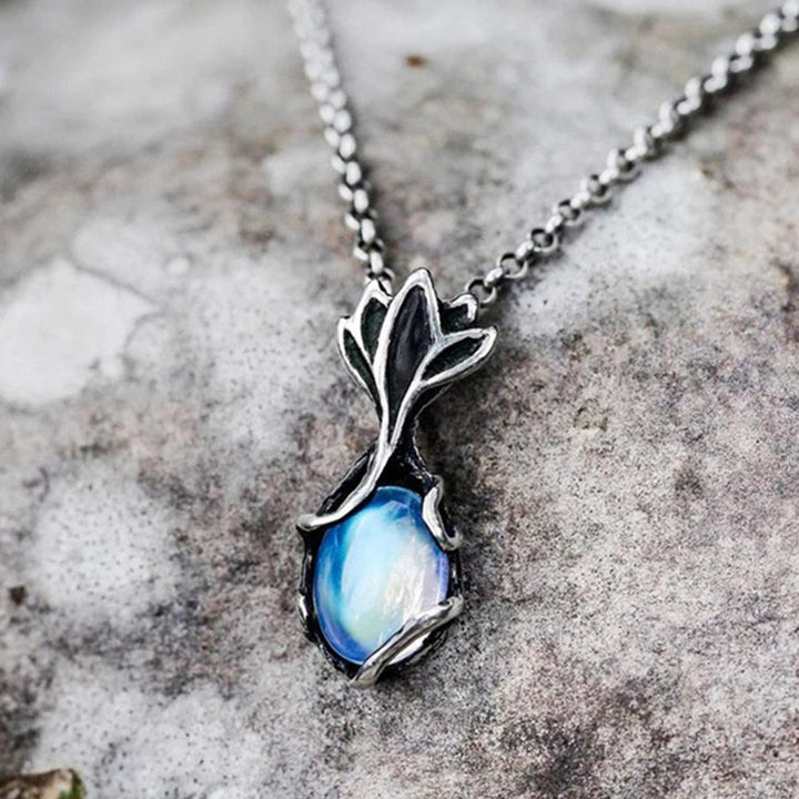 Collana vintage Olivenorma con fiore di loto e pietra di luna 