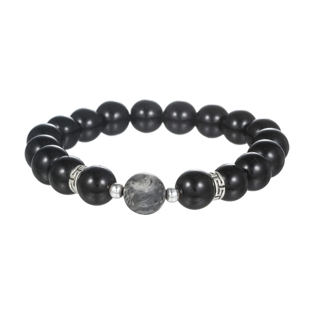 Bracciale Olivenorma in pietra arenaria blu con ossidiana, stella e luna da 6 mm 