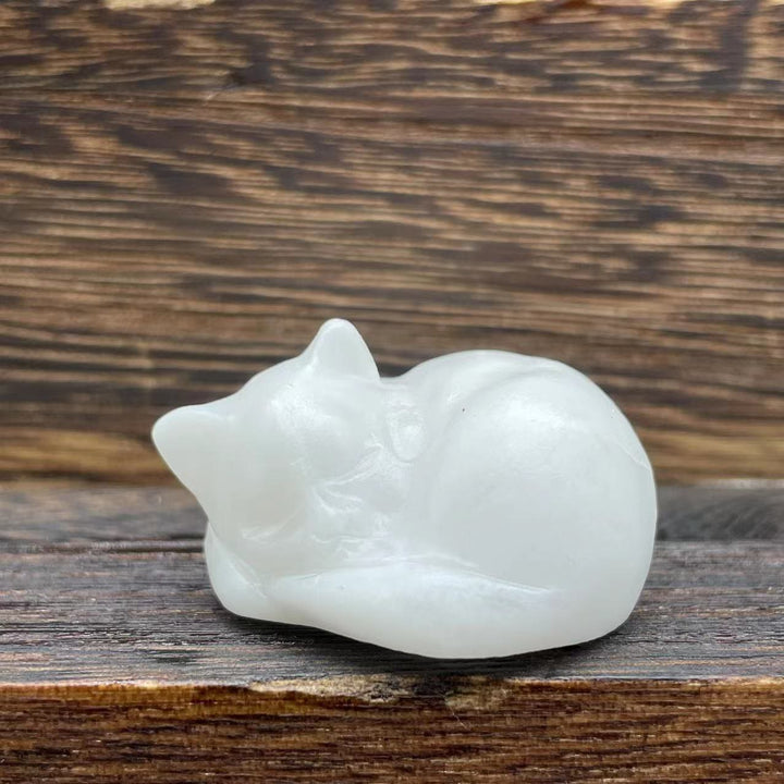 Olivenorma 4cm Decorazione in pietra preziosa di cristallo naturale a forma di gatto - Giada bianca - image 15