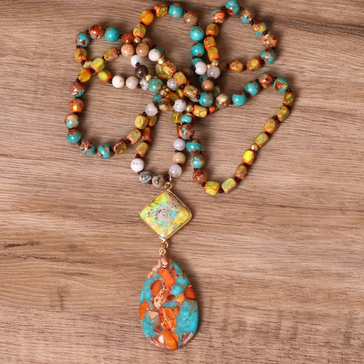 Collana Mala Olivenorma in turchese ostrica a forma di goccia naturale