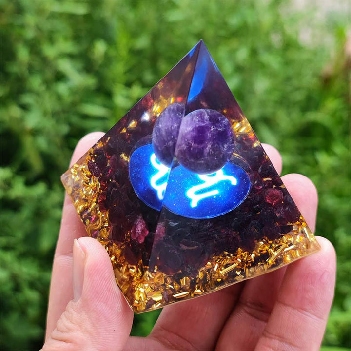 Olivenorma Ametista con Granato Capricorno Zodiac Orgone Piramide 