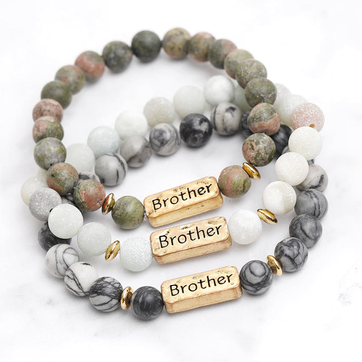 Bracciale con incisione Brother in pietra preziosa naturale Olivenorma