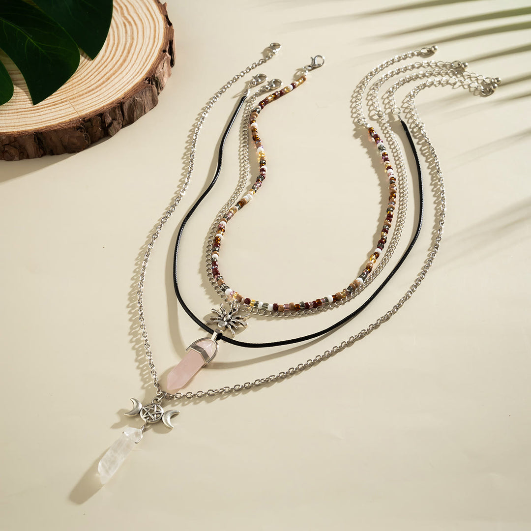 Olivenorma Set di collana con ciondolo Hamsa con albero della vita in quarzo naturale