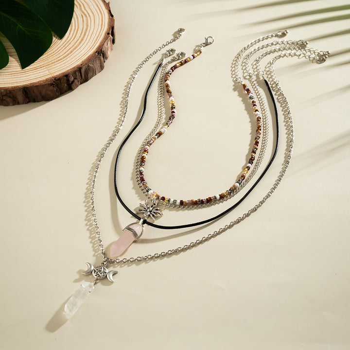 Olivenorma Set di collana con ciondolo Hamsa con albero della vita in quarzo naturale