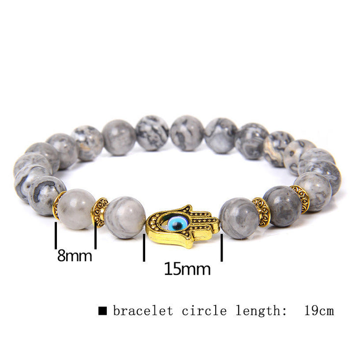 Olivenorma Evil Eye Hamsa 8mm Bracciale da uomo con perline naturali 