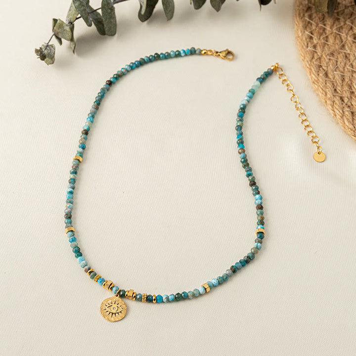 Collana con perline di turchese blu naturale Olivenorma contro il malocchio