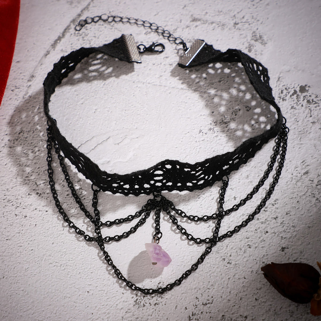 Collana girocollo in pizzo gotico di Halloween con ametista Olivenorma 