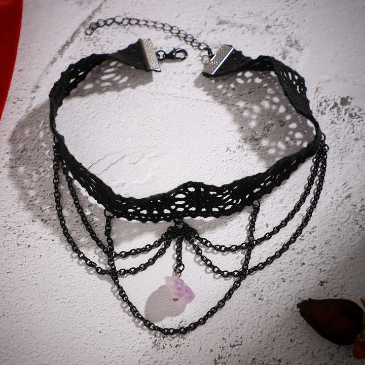 Collana girocollo in pizzo gotico di Halloween con ametista Olivenorma 