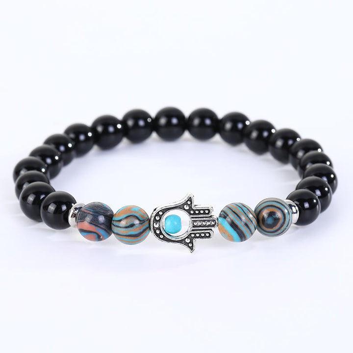 Olivenorma Bracciale Hamsa con perline di pietra di cristallo naturale e malocchio