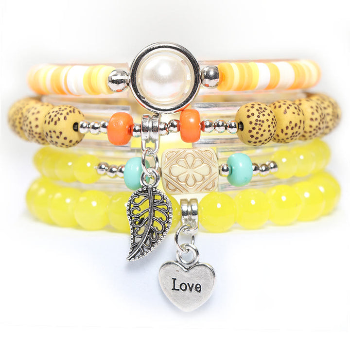 Set di braccialetti di perle con ciondolo a forma di cuore e foglia Olivenorma
