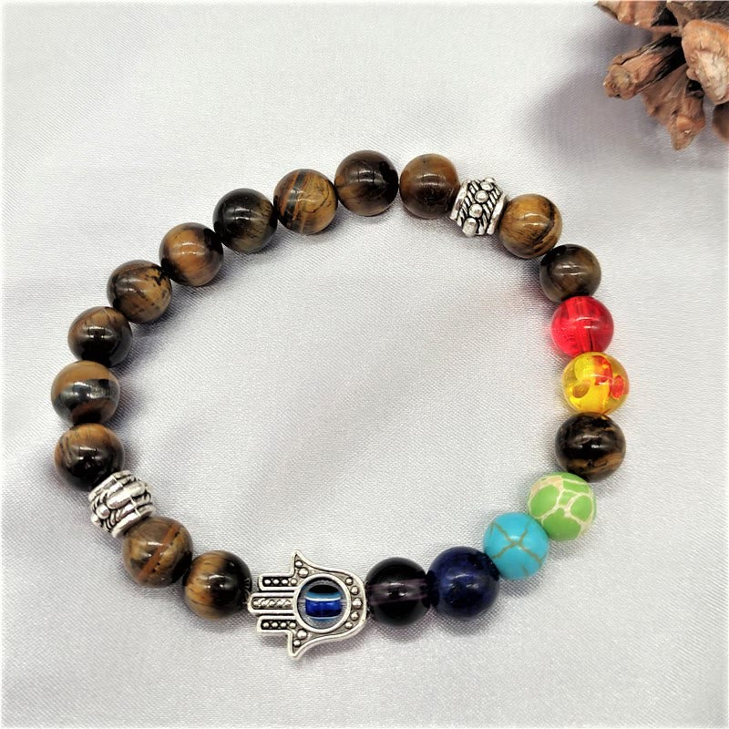 Olivenorma Braccialetto di perline Hamsa con occhio malvagio Chakra colorato