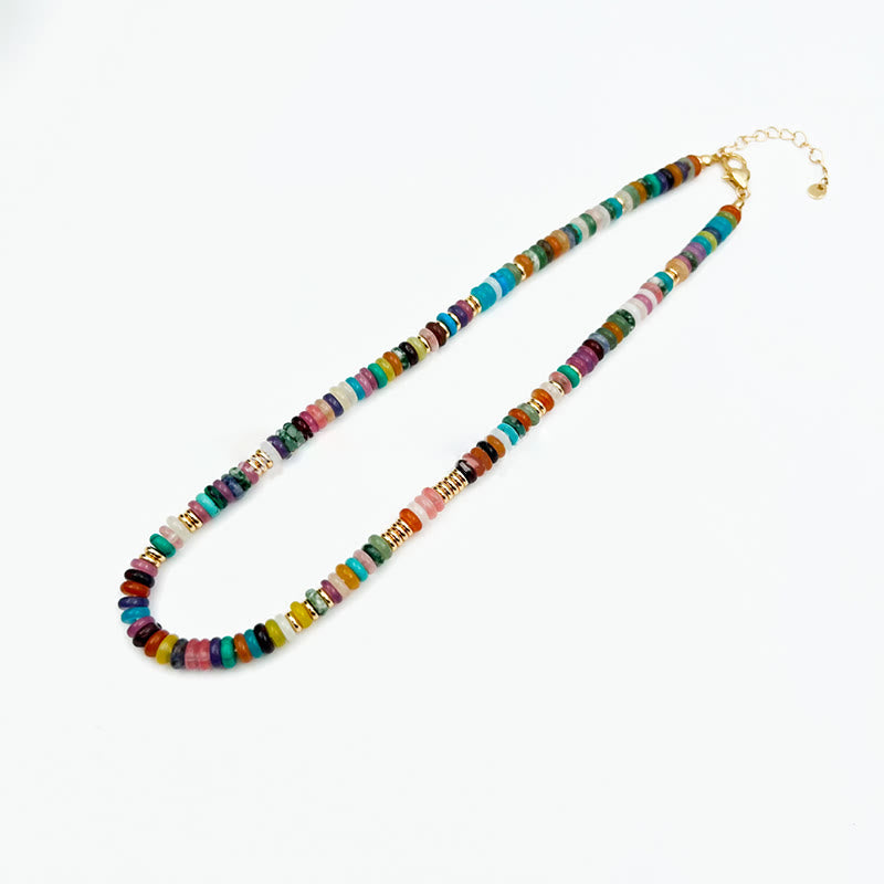 Olivenorma Boho Style Misto Cristallo Rotondo Perline Bracciale Collana Pietre Preziose