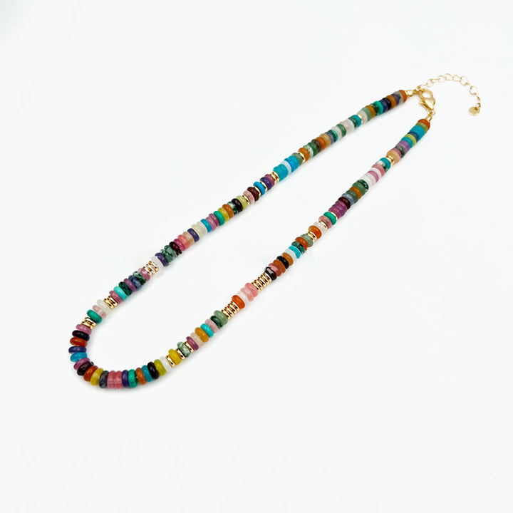 Olivenorma Boho Style Misto Cristallo Rotondo Perline Bracciale Collana Pietre Preziose