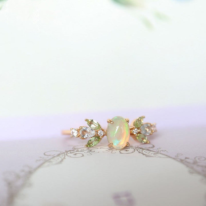 Anello in oro con foglia di opale delicata Olivenorma Zircone 