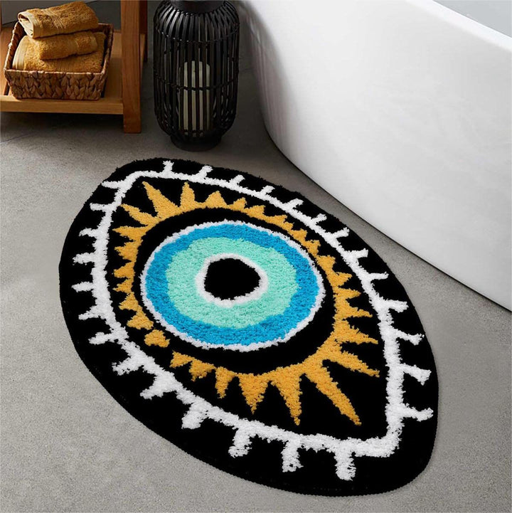 Olivenorma Tappeto antiscivolo per il bagno con motivo Evil Eye nero, lavabile 