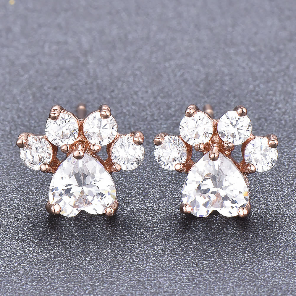 Olivenorma Orecchini Kawaii con zirconi bianchi e opale a forma di zampa di gattino