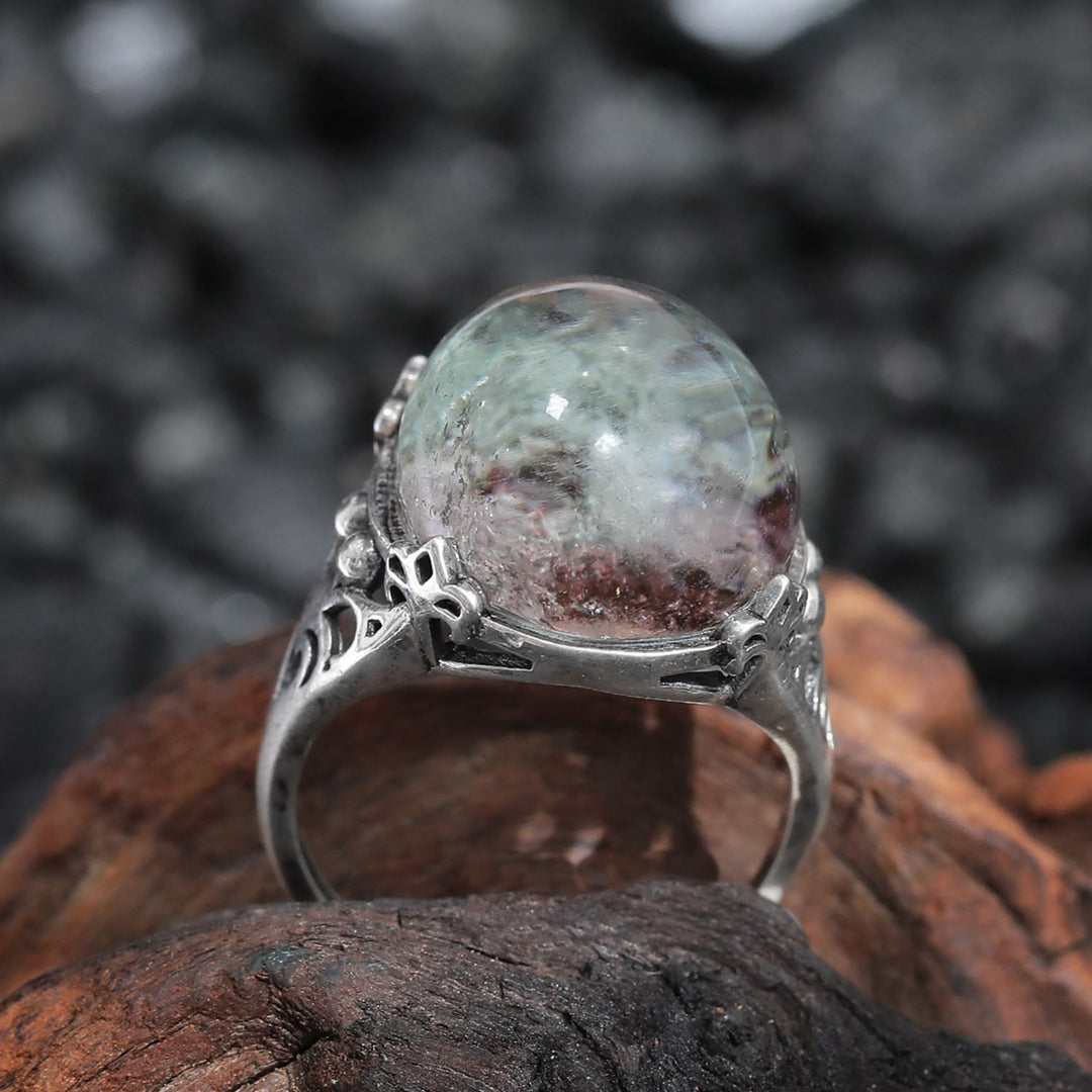 Anello in argento sterling con ragno in quarzo fantasma verde Olivenorma