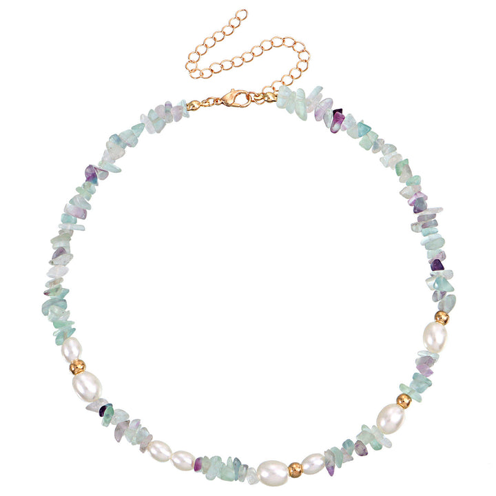 Collana con perle bohémien naturali e pietre irregolari Olivenorma 