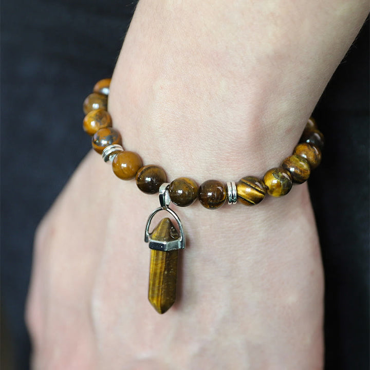 Olivenorma Bracciale con ciondolo a prisma esagonale in cristallo con perline da 8 mm