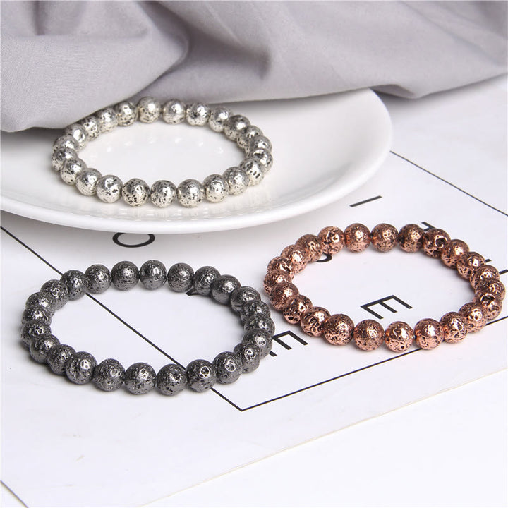 Bracciale da uomo con perline in pietra lavica placcata Olivenorma da 8 mm