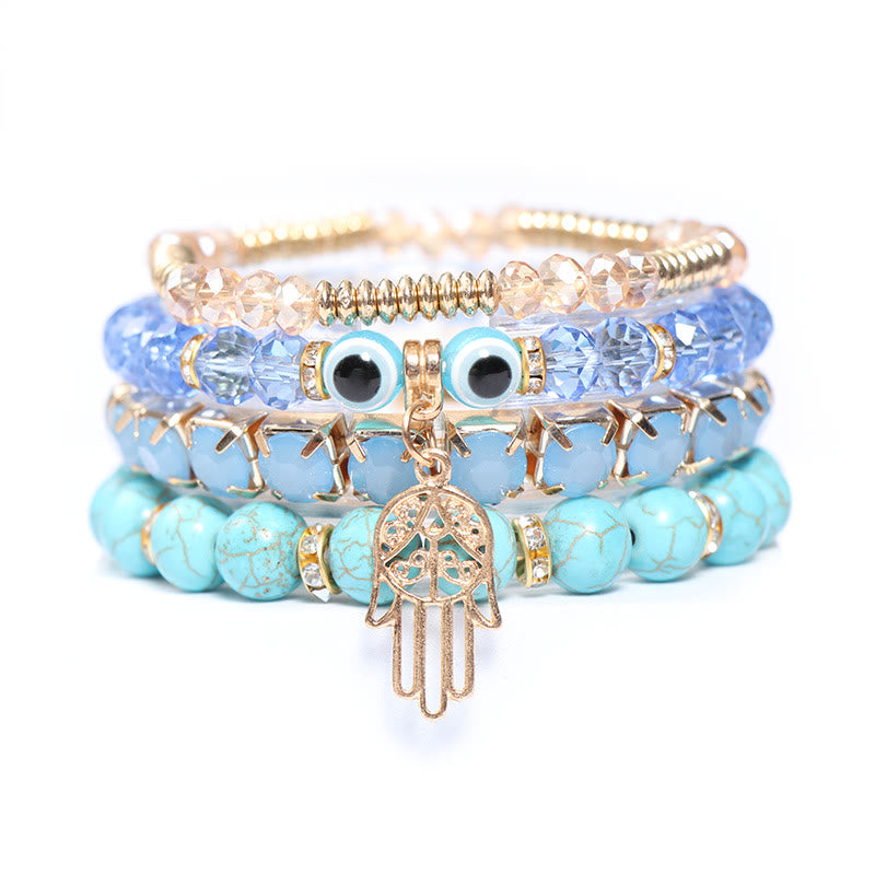 Olivenorma Evil Eye Hamsa Braccialetto di perline a quattro strati