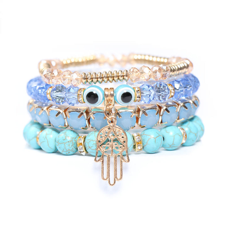 Olivenorma Evil Eye Hamsa Braccialetto di perline a quattro strati
