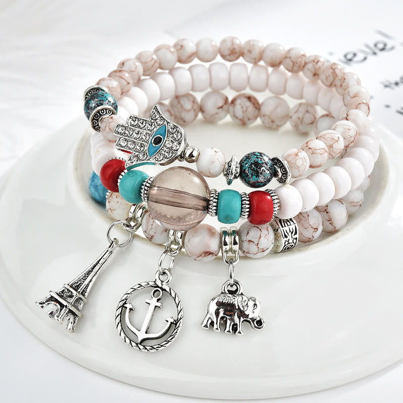 Olivenorma Elephant Tower Evil Eye Bracciale Hamsa Set