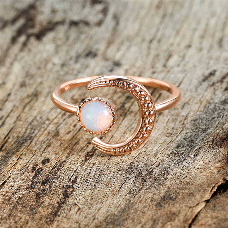 Olivenorma Anello aperto con pietra di luna e accessori luna sole