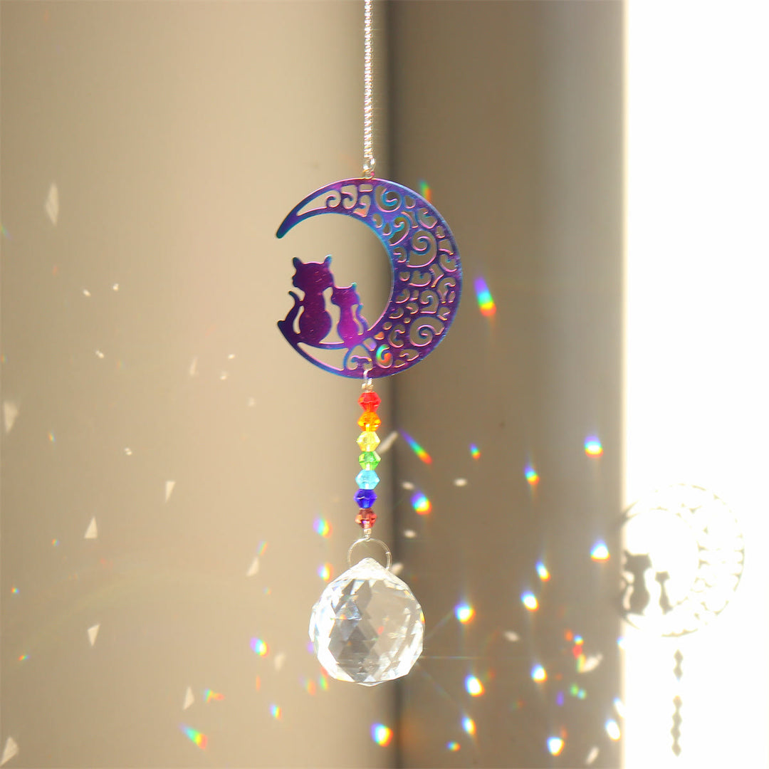 Olivenorma Clear Crystal Chakra Beads Hanging Wind Chime Suncatcher - Gatto e luna colorati - image 19