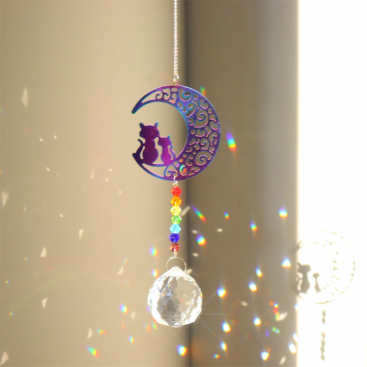 Olivenorma Clear Crystal Chakra Beads Hanging Wind Chime Suncatcher - Gatto e luna colorati - image 19