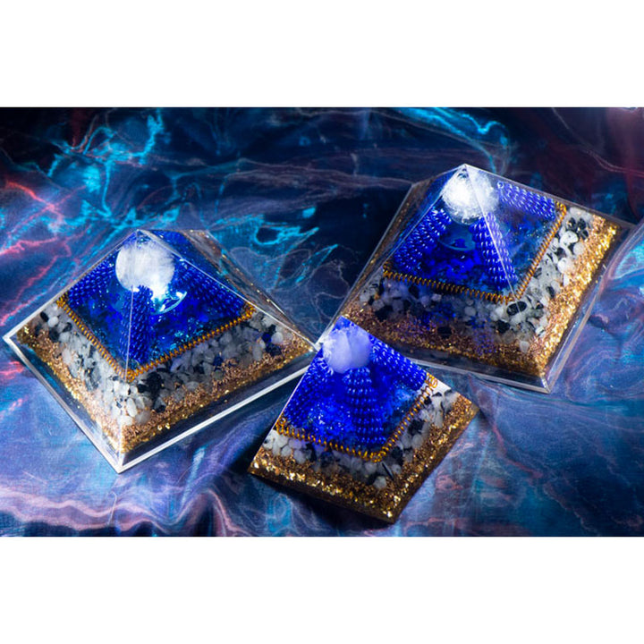 Labradorite Olivenorma con piramide di orgone occhio di tigre