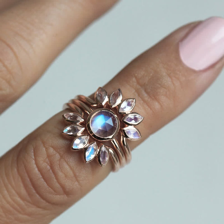 Olivenorma "Tide Goddess" - Anello in 3 pezzi con pietra di luna e fiore di sole