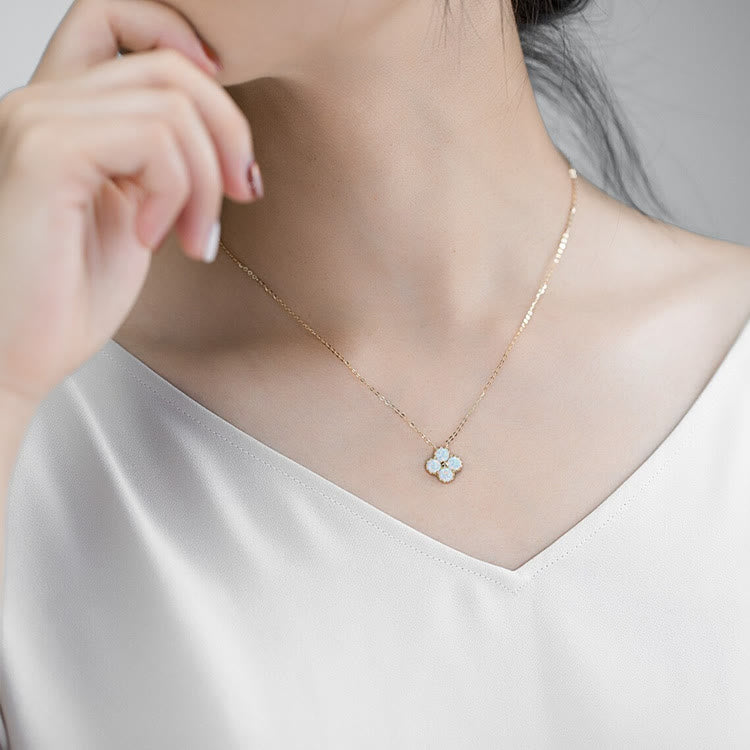 Olivenorma Collana in argento sterling S925 con quadrifoglio e opale