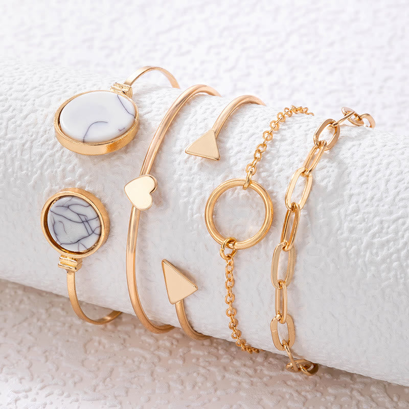 Olivenorma Set di cinque bracciali aperti in lega di pietra naturale 