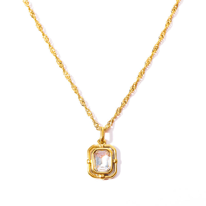 Collana Olivenorma Water Wave Chain Square Zircone Titanio Acciaio