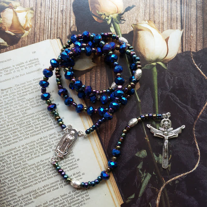 Collana rosario vintage in labradorite con croce Olivenorma