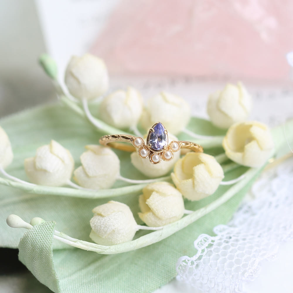 Anello Olivenorma S925 con perla e goccia a doppio strato 
